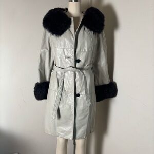 Vintage 1960s/1970's Genuine Leather Penny Lane Coat with Faux Fur Collar Cuffs